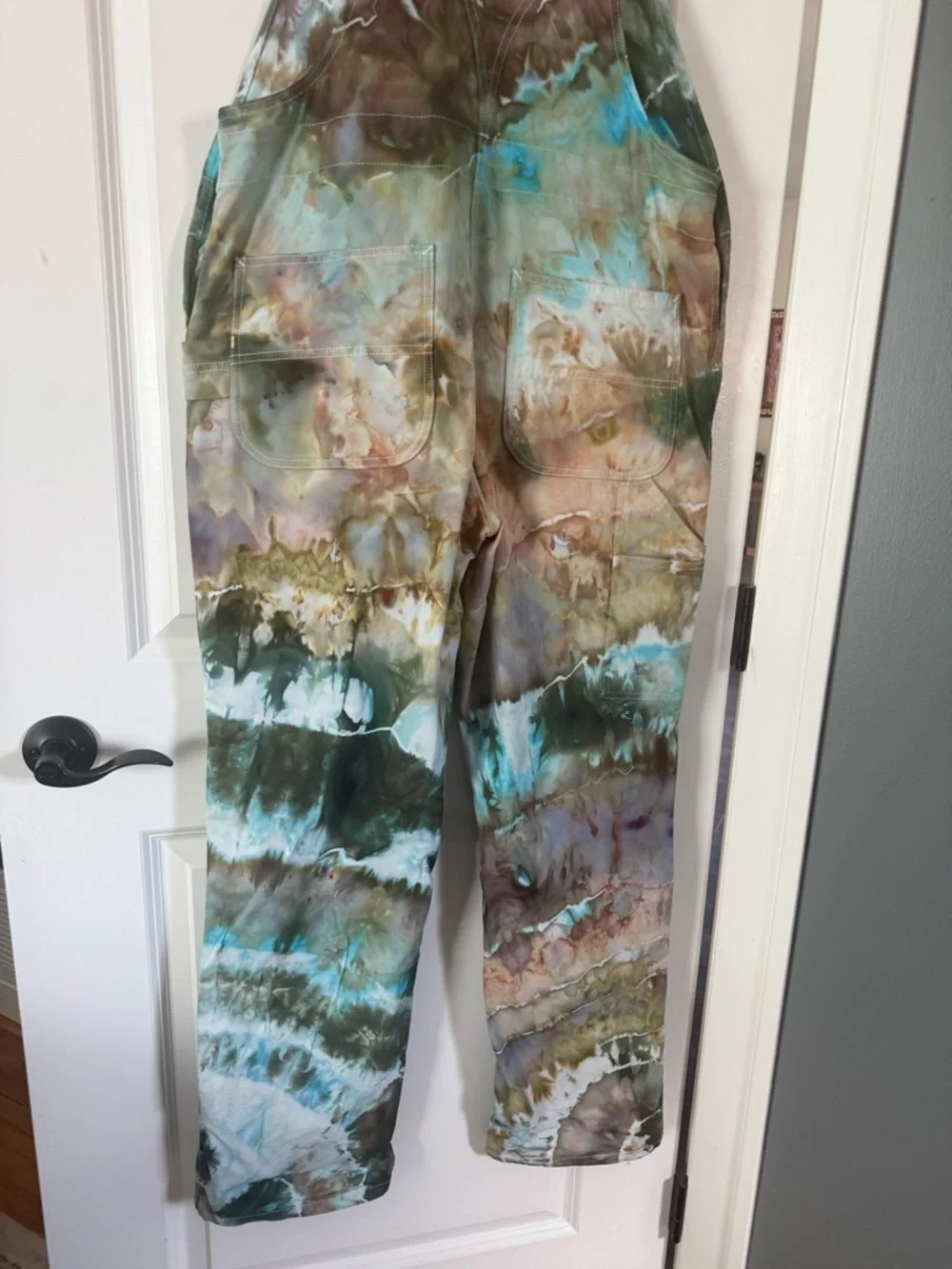 Carhartt Tie-Dye Overalls in Teal, Brown, White - Picture 2 of 9